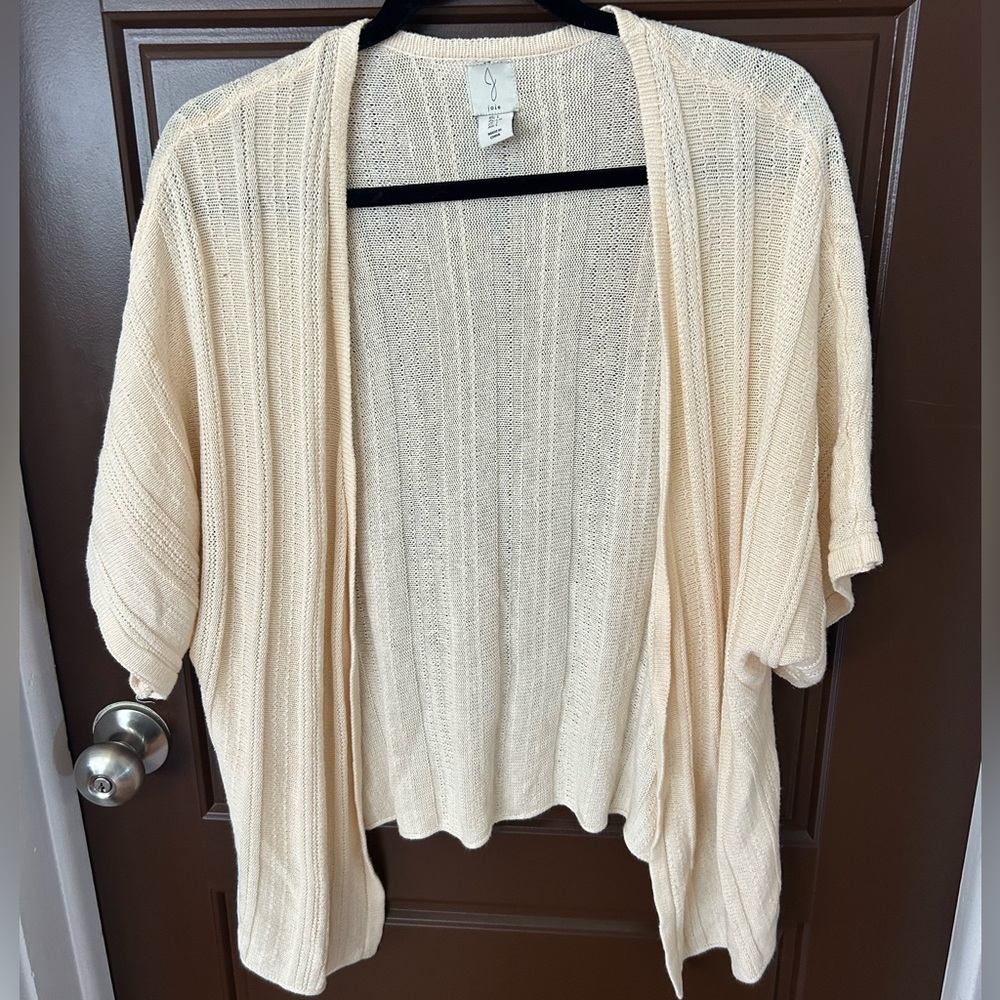 Joie Cream Open-Front Short Sleeve Cardigan Linen Blend Peasant Kimono Large